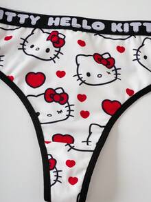 HELLO KITTY AND FRIENDS | SHEIN 女士字母腰带舒适丁字裤 - 紅白色 - 查看 7