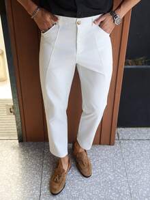 Manfinity Mode Men's Casual Business Daily Commute Slim-Fit Solid Color Suit Pants - White - View 5