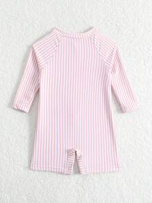 SHEIN Áo tắm chống nắng có khóa kéo cho bé trai sơ sinh/trẻ nhỏ, trang phục đi biển mùa hè. - Màu Hồng  San hô - Xem 2
