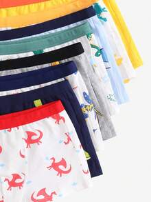 SHEIN GraphicGems 5条装男童舒适纯棉内裤，印有色彩鲜艳的恐龙、鲨鱼、狮子、长颈鹿动物图案，随机混搭款式 - 彩色 - 查看 4