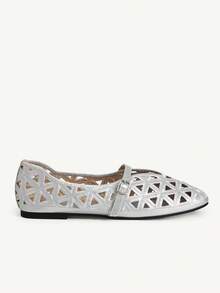 CUCCOO CHICEST Giày bệt nữ thêu rỗng, có khóa, thoải mái - Bạc - Xem 4