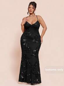 SHEIN BAE Vestido largo de sirena de jacquard negro para mujer, vestido largo ajustado con escote en V profundo en la espalda, adecuado para bodas, fiestas, citas - Negro - Ver 4