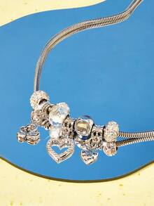 Popjeli 1 pieza Collar con dije de cisne en forma de corazón clásico, collar de corazón retro, collar de cisne con corazón de cristal - Plateado - Ver 1