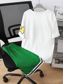 2pcs/Set Boys' Racing Car Print Short Sleeve T-Shirt And Shorts,Back-To-School Streetwear School Outfit For Summer,Dark Green Casual Summer Fashion - Green - View 2