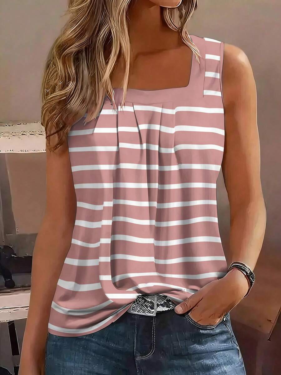 EMERY ROSE Top décontracté polyvalent à rayures plissées pour femmes grandes tailles, pour un port quotidien - Multicolore - Voir 1
