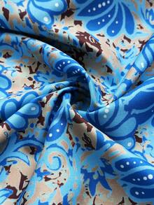 Maweii Plus-Size Women's V-Neck, Large Batwing Sleeve, Blue Floral Print, Loose-Fitting Maxi Dress With A Full Skirt; Suitable For Summer, Vacation, And Casual Wear. - Blue - View 7