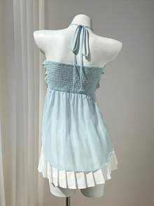 Elamini Top halter semitransparente bohemio con diseño de aro de resina con volantes - Neblina azul - Ver 5
