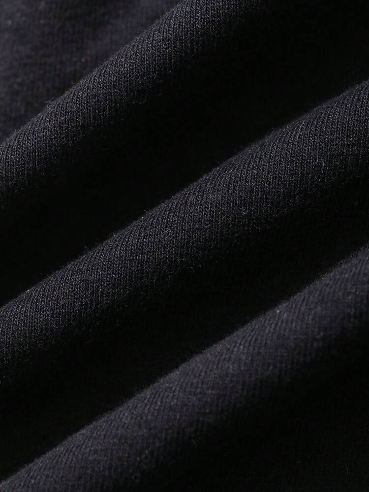 Slim Fit Black Elastic Fabric Half-Zip Men's T-Shirt Summer