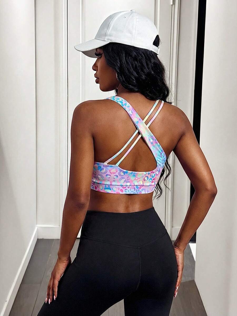 Core Rhythm Leopard Print Crisscross Backless Sports Bra workout tops - Multicolor - View 1