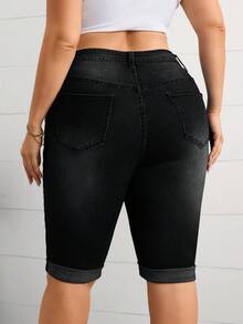 Firerie Plus Size Casual Washed Slim Fit Denim Shorts - Black - View 2
