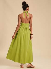 Travachic Women's Embroidered Halter Neck Vacation Dress,Elegant Dresses For Women, Summer Dress,Vacation Outfits Women,Embroidered Dress,Dresses For Women Summer - Green - View 4