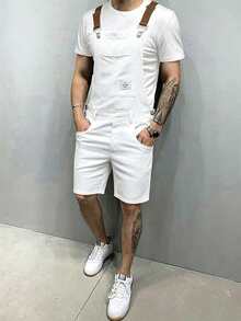 Manfinity Homme Men's Letter Patch Pocket Casual Bib Shorts - White - View 1