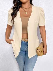 Elenzga Plus Size Women Solid Color Casual Minimalist Lightweight Blazer - Apricot - View 7