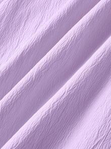 Skyraze 泡泡袖綁腰中長版黃色洋裝 - 紫色 - 查看 7