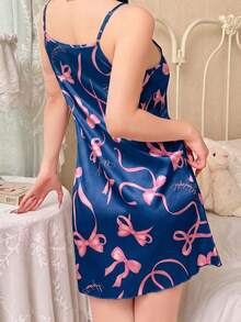 Napfluff Nuisette en satin imprimé nœud rose - Bleu azur - Voir 2