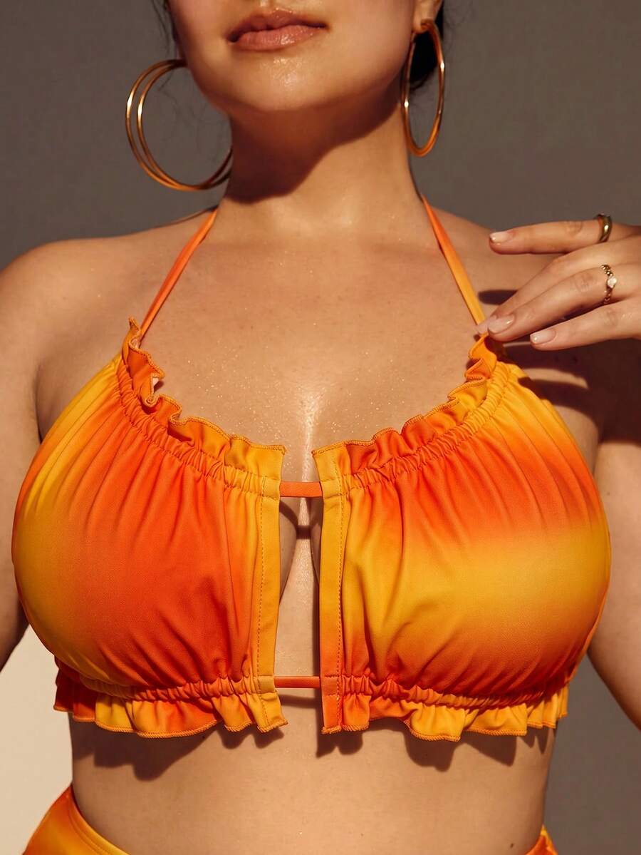 Slaydiva Atasan Bikini Halter Berumbai Ombre untuk Liburan Musim Panas di Pantai Ukuran Plus - MultiWarna - View 1