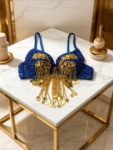 Women's Shiny Belly Dance Bra Top, Sequin Fringe Bra Top, Carnival Costume, Dance Wear - Multicolor - View 2
