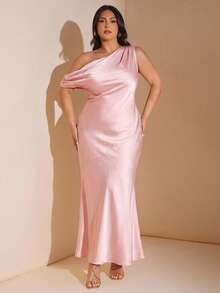 SHEIN BAE Đầm maxi nữ màu vàng trơn, chất liệu satin, kiểu dáng tối giản, gợi cảm, lệch vai, khoét lưng, buộc dây, thích hợp cho tiệc tùng, tiệc cocktail, các dịp trang trọng, làm đầm phù dâu, đầm mini sinh nhật. - Màu Hồng baby - Xem 4