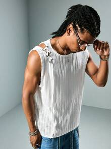 ROMWE MEN Áo tank top nam dây chéo, kiểu dáng thường ngày, thích hợp cho mùa xuân/hè. - trắng - Xem 7