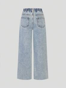 Quần jeans ống rộng dáng rộng, chất liệu denim mài, thích hợp cho bé gái tuổi teen. - Màu xanh lam - Xem 2