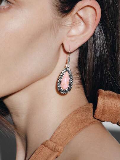 Noxbound 1pc Retro Turquoise Inlaid Women Earrings, Suitable For Important Occasions