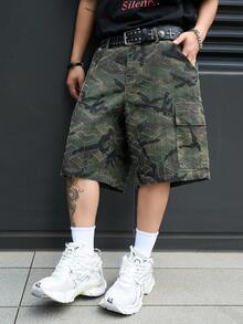 Manfinity EMRG Men's Casual Streetwear Multi-Pocket Camo Denim Cargo Shorts - Army Green - View 8