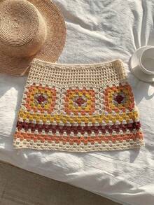 Selianne Conjunto de suéter y falda de mujer de alta gama, elegante y sexy, de punto calado, para primavera/verano, que estiliza la figura, para la playa y el resort - Multicolor - Ver 2