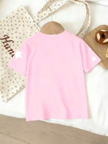 Áo thun ngắn tay cổ tròn in hình hoạt hình K-POP dễ thương, họa tiết ngôi sao, thích hợp cho bé gái đi chơi, đi học, lễ hội âm nhạc, v.v. Màu hồng. - Nhiều màu - Xem 2