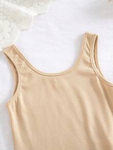 SHEIN Sommar Casual Enfärgad Ärmlös Romper För Ung Flickor - Kaki - Visa 3