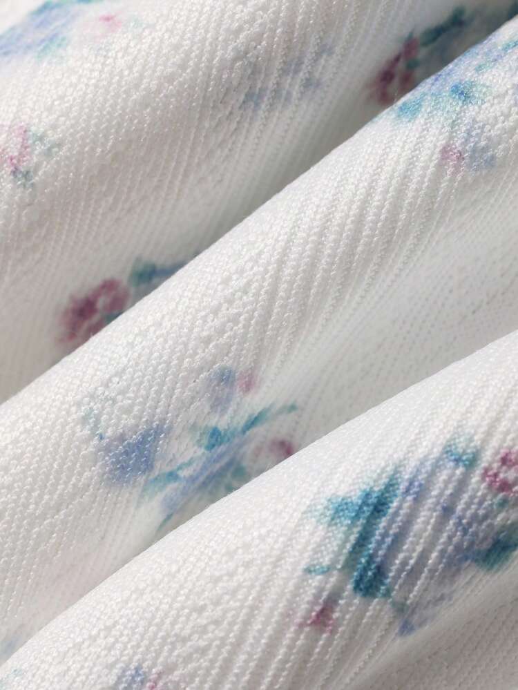 Women's Crew Neck Fitted Ditsy Floral Patchwork T-Shirt