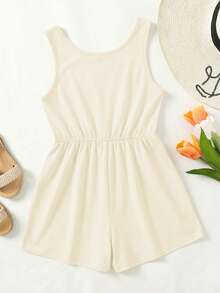 SHEIN Tween Girl & Mom Matching Casual Green Loose Jumpsuit, Suitable For Daily Wear, Vacation, Beach - Apricot - View 2