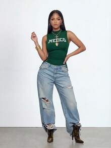Gowayae Gowayae Mono elegante y sexy de mujer con cuello alto, lazo y sin mangas en color verde, diseño ajustado para primavera y verano, top sin mangas de cuello halter, camiseta de México, conjunto de México para mujer - Verde - Ver 5