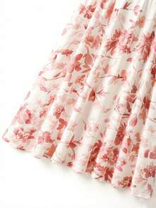 GlowEve CURVE Plus Size Women's Floral Print Elastic Waist Ruched A-Line Skirt, Suitable For Spring & Summer - Pink - View 5