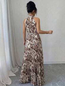 SHEIN Elenzya Ditsy Floral Ruffle Collar Pleated Waist A-Line Elegant Romantic Dress For Women, Suitable For Vacation - Multicolor - View 2