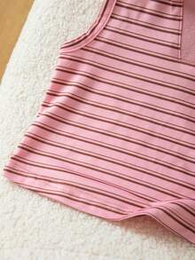 SHEIN Áo vest cổ bẻ kẻ sọc dệt kim kiểu dáng thường ngày cho bé gái - Hồng - Xem 6