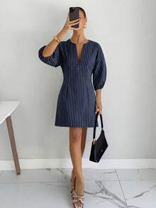 Siren Gaze Đầm ngắn kẻ sọc dành cho nữ, thích hợp cho tiệc tùng và du lịch. - Màu xanh hải quân - Xem 5