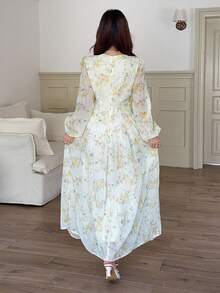 Feyla Đầm dài tay in hoa thanh lịch dành cho nữ, thích hợp cho kỳ nghỉ. - Màu vàng - Xem 6