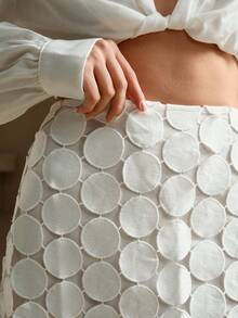 Anewsta Laser Cut Multi Circle Double Layered Skirt - White - View 3