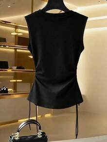 GlowEve CURVE Plus Size Women Solid Color Zipper Pleated Casual Versatile Daily Wear Top - Black - View 2