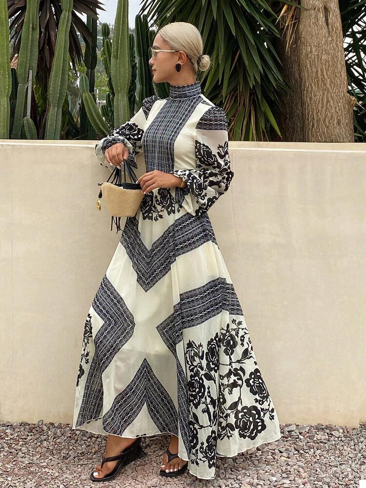 Women's Geometric Print Long Vacation Dress