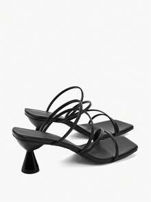 Alvarani 女士简约系带露趾高跟凉鞋，细高跟鞋，2025 年夏季时尚新品，不累脚 - 黑色 - 查看 10