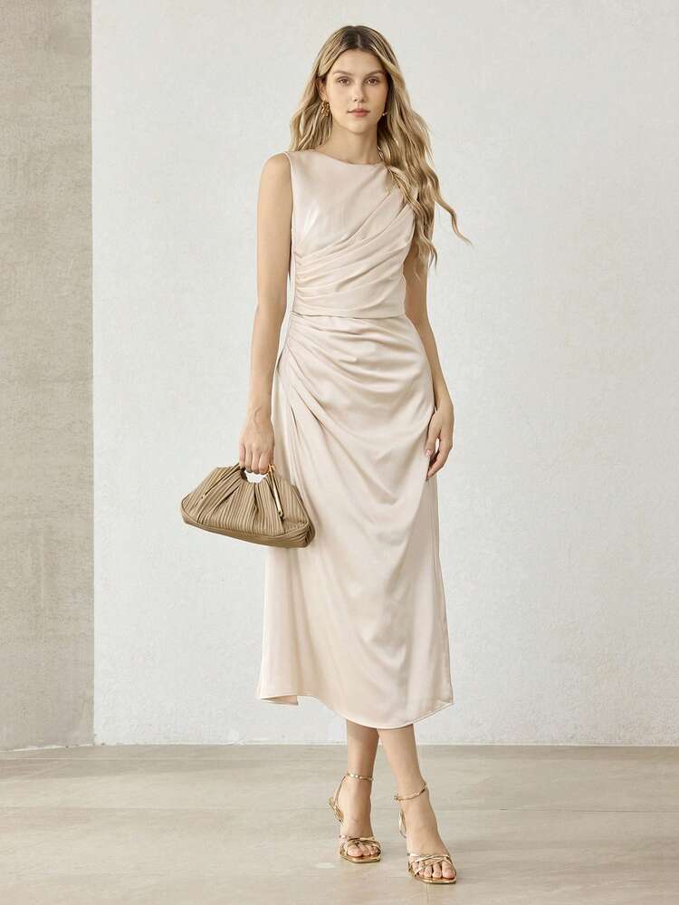 LADIES ELEGANT PLEATED HANDBAG, EXQUISITE HARDWARE HANDHELD, DATE COMMUTING VERSATILE