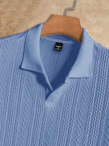 Manfinity VCAY Men's Versatile Knit Casual Polo Short Sleeve Shirt - Blue - View 3