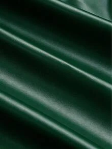 Sweetra Plus Size Slit Pleated PU Mini A-Line Skirt, Bodycon Flattering - Dark Green - View 5