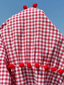 SHEIN 孕妇夏季度假格子荷叶边开衩吊带连衣裙 - 紅色 - 查看 6