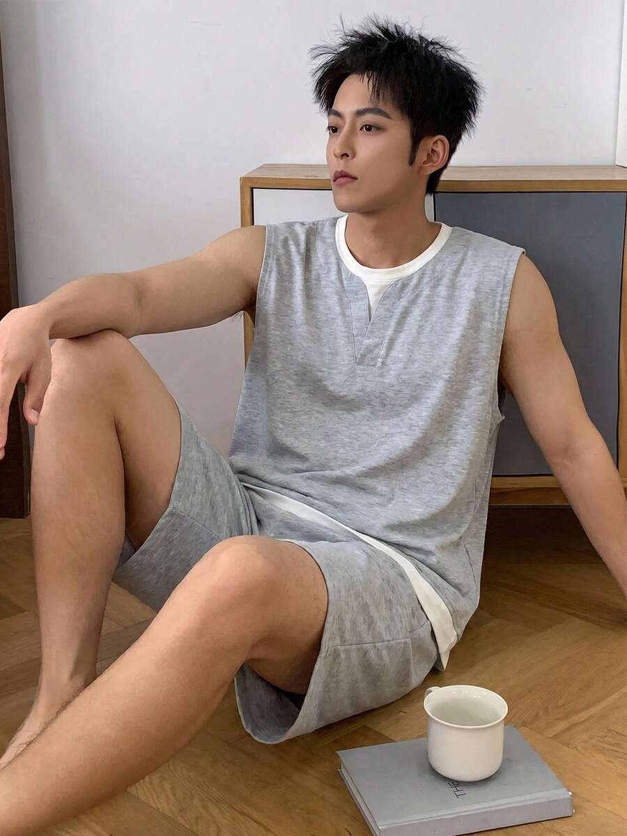 DAZY 男士无袖上衣和短裤睡衣套装（2件套） - 彩色 - 查看 1