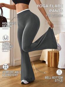 Slayform Slayform Women's Contrast Color Ruched Flare Sports Leggings - Dark Grey - View 2