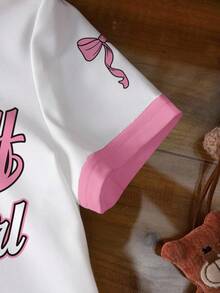 THE POWERPUFF GIRLS X SHEIN 女童休闲卡通印花圆领短袖T恤，夏季 - 白色 - 查看 5