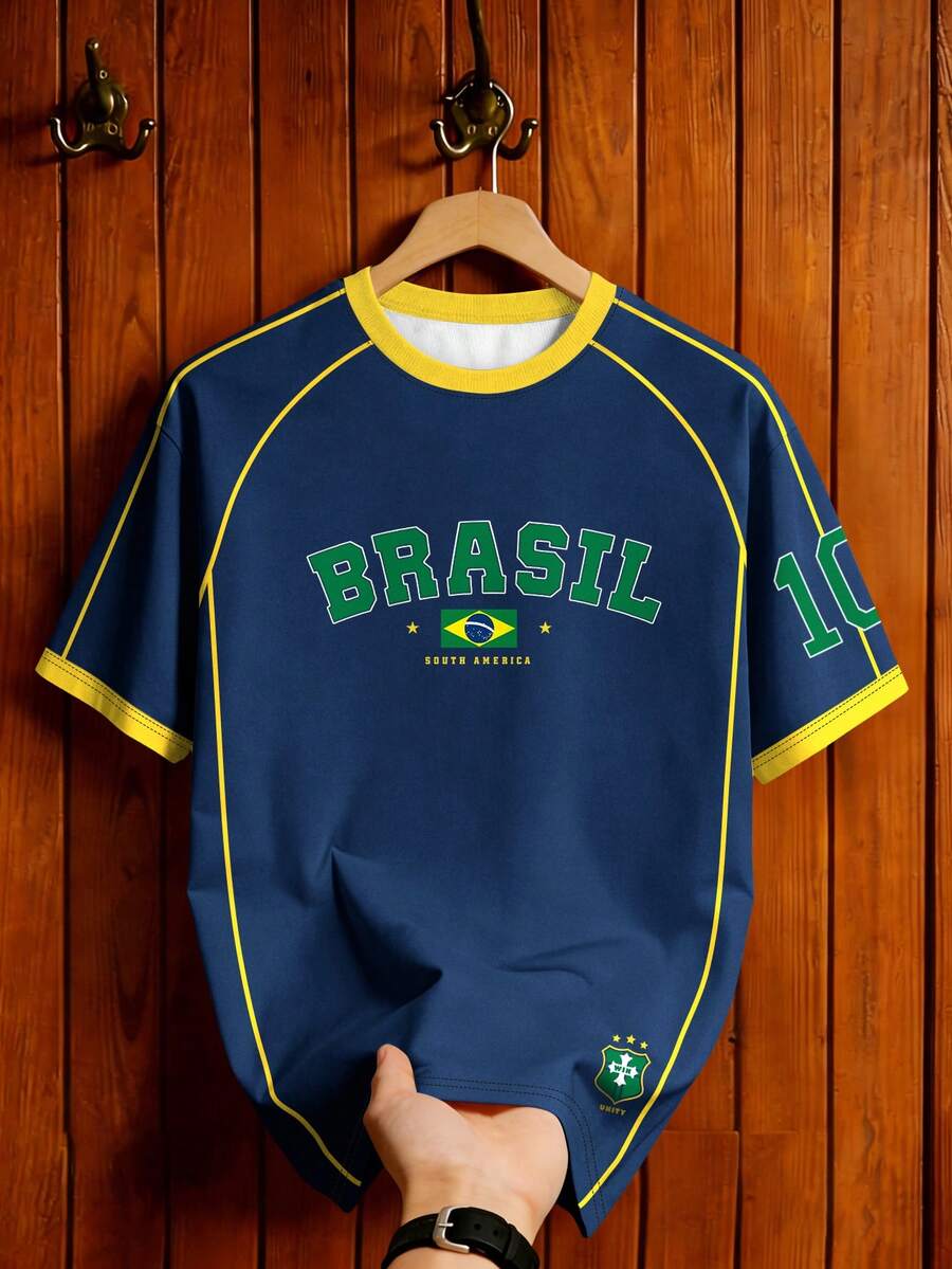 Manfinity Campus Court Áo thun bóng đá Brazil cổ điển, in số 10 kiểu Mỹ, áo thun đồ họa dành cho nam, áo thun đồ họa dành cho nữ, áo thể thao thời trang nam, phụ kiện bóng đá. - Nhiều màu - Xem 1