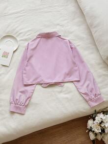 SHEIN Vintaside Kids 少女春季粉白条纹学院风翻领衬衫，适合日常外出、校园穿着、朋友聚会、派对、情人节等场合。 - 彩色 - 查看 2